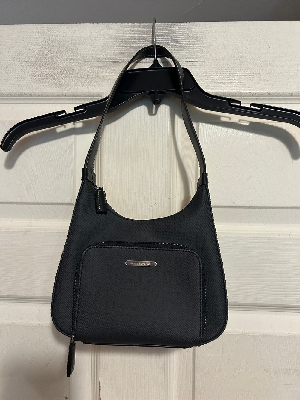 Nine & Co. Black Nylon Shoulder Bag with Front Zip Pocket